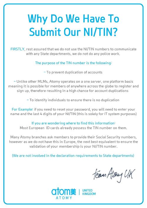 NI/TIN Number notice